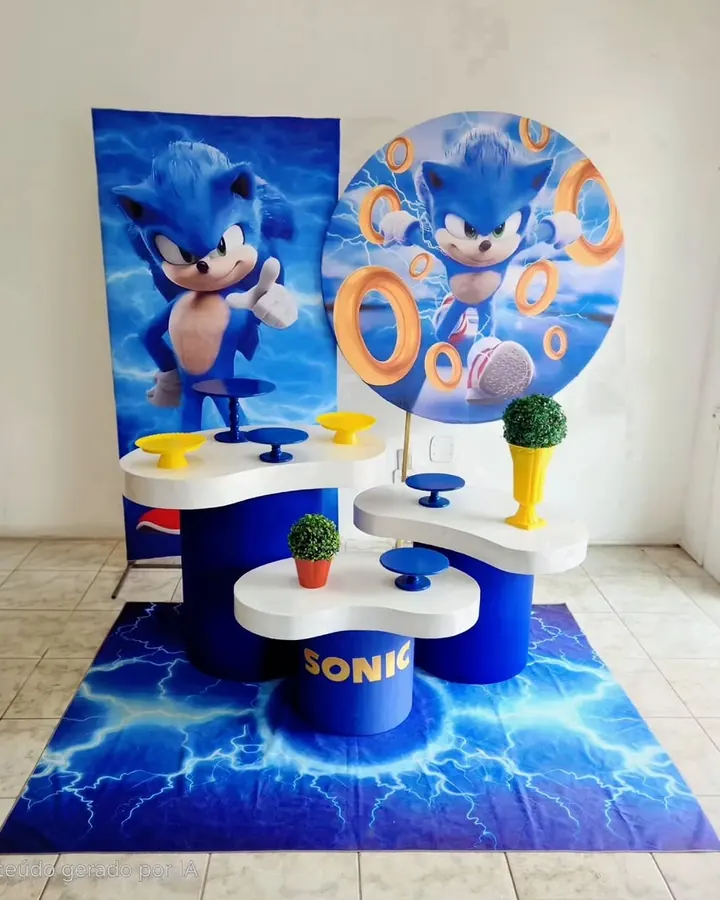 Kit Sonic com painel, tapete e suportes azul e amarelo